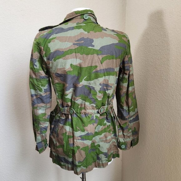 J Crew Jacket Womens XS Boyfriend Fatigue Hooded Camouflage Cotton camo army zip - Picture 5 of 13